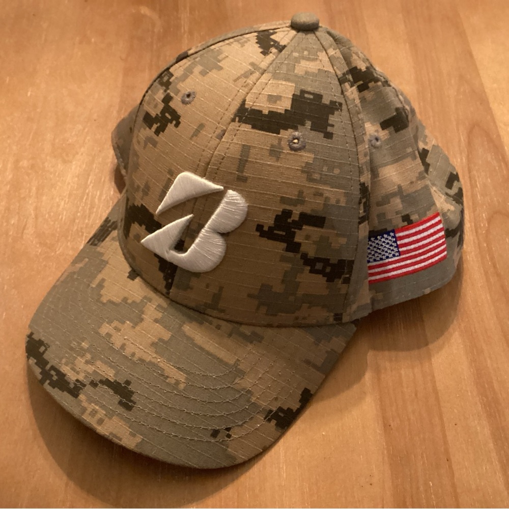 Bridged Baseball Cap in Digital Camo with American Flag